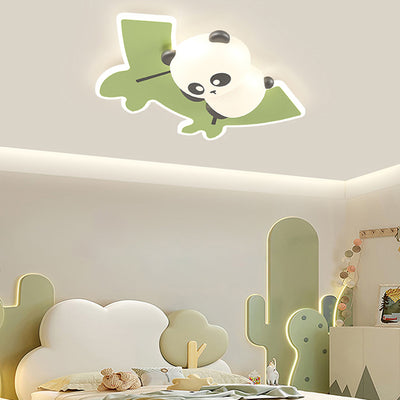 Contemporary Creative Kids Cartoon Panda Iron Acrylic LED Flush Mount Ceiling Light For Bedroom