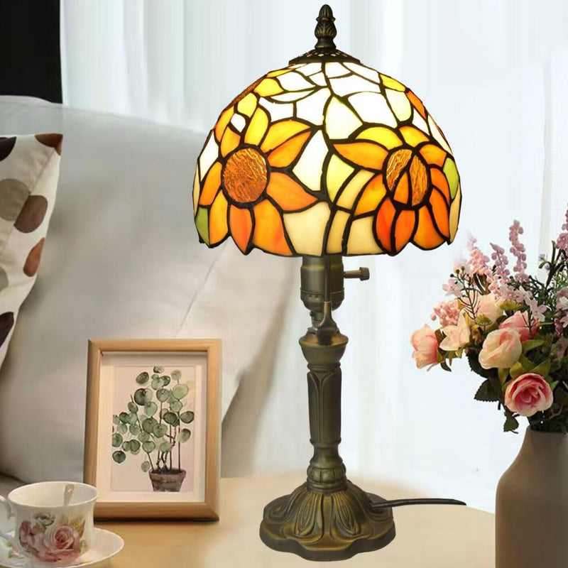 Traditional Tiffany Dome Metal Glass 1-Light Table Lamp For Bedroom