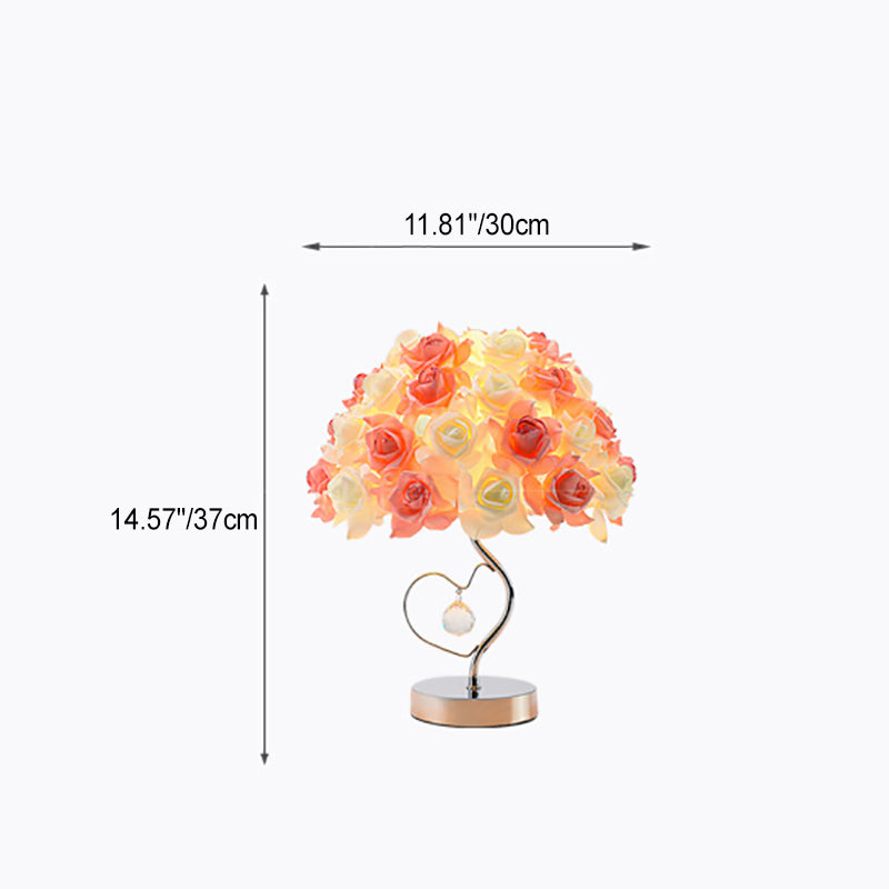 Contemporary Creative Flower Dome Fabric Metal Crystal 1-Light Table Lamp For Bedroom