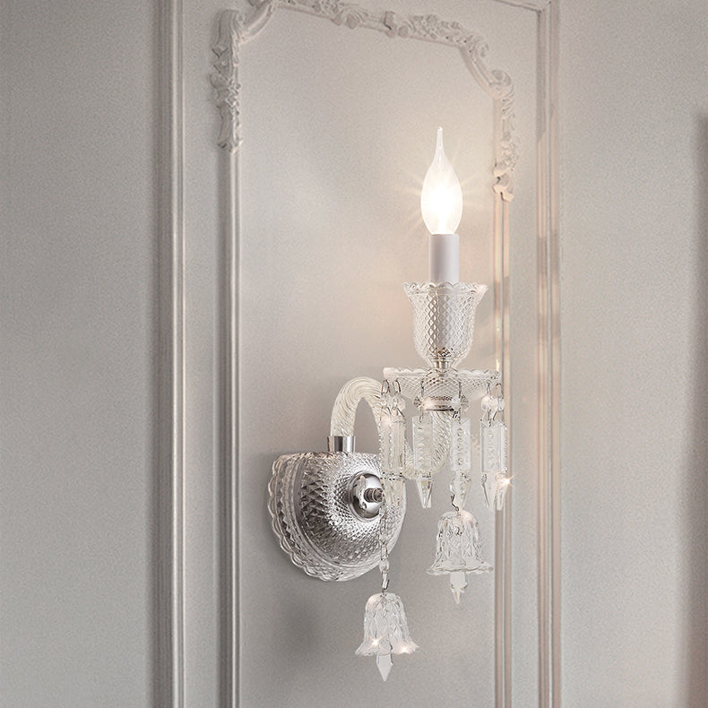 Modern Luxury Candle Stainless Steel Crystal 1-Light Wall Sconce Lamp For Hallway