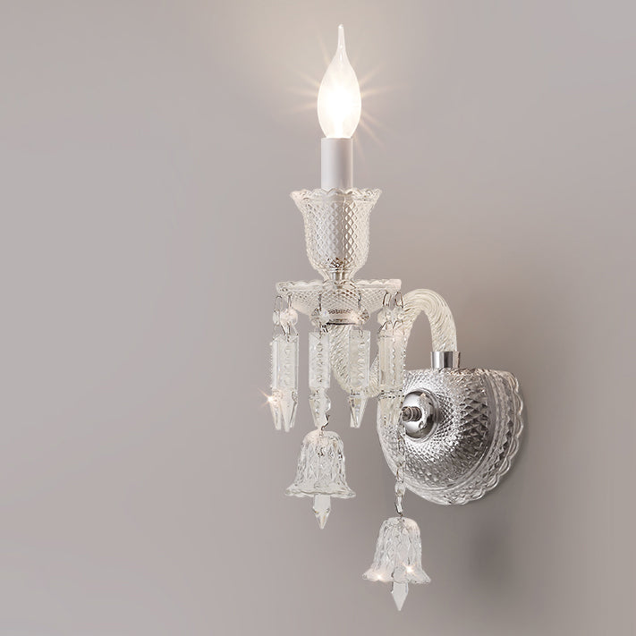 Modern Luxury Candle Stainless Steel Crystal 1-Light Wall Sconce Lamp For Hallway