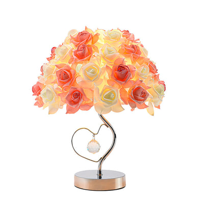 Contemporary Creative Flower Dome Fabric Metal Crystal 1-Light Table Lamp For Bedroom