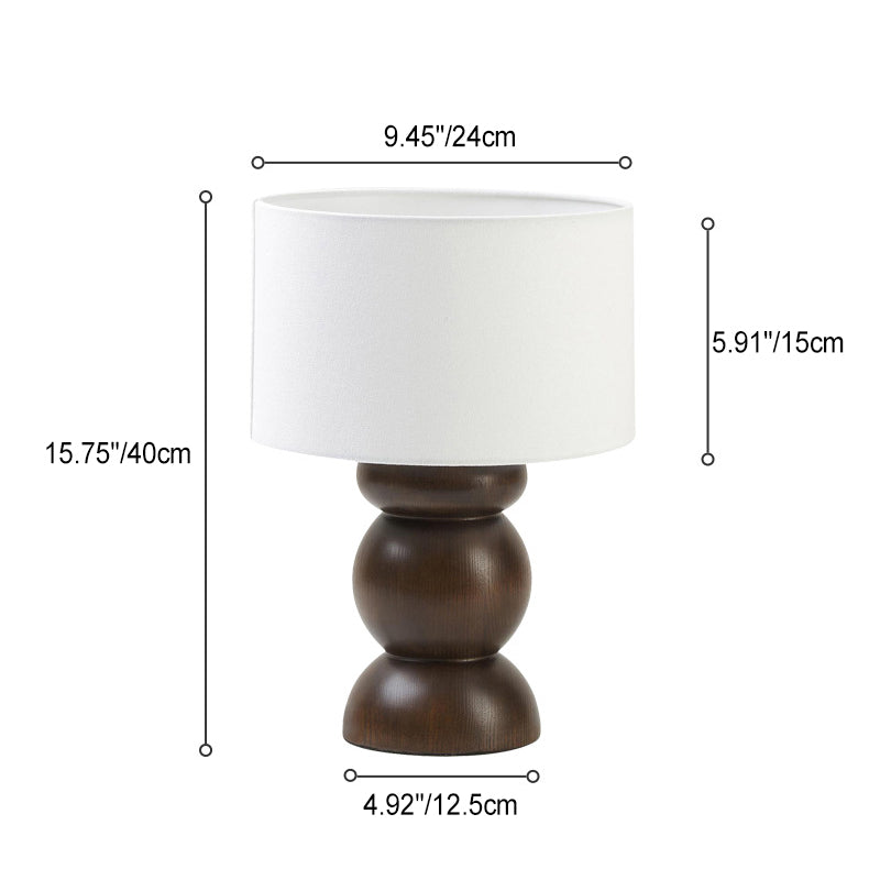 Traditional Japanese Cylinder Fabric Ash Wood 1-Light Table Lamp For Bedroom