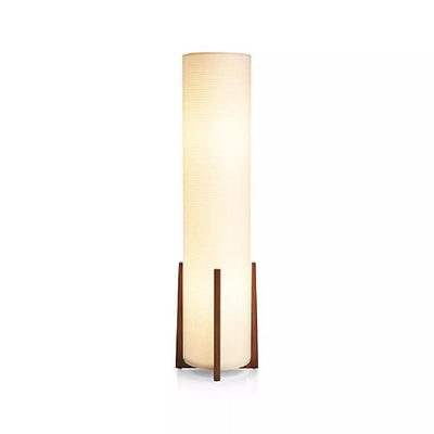 Traditional Japanese Cylinder Fabric Wood 1-Light Standing Floor Lamp For Living Room