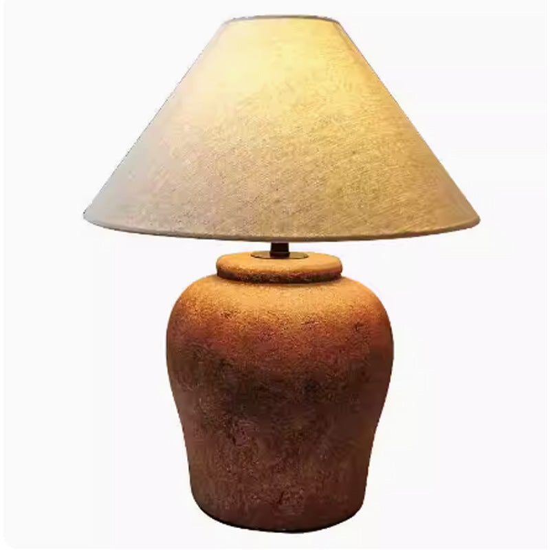 Traditional Japanese Frustum Cone Ceramic Fabric 1-Light Table Lamp For Bedroom