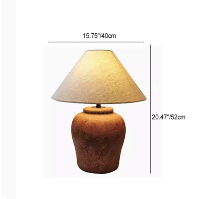 Traditional Japanese Frustum Cone Ceramic Fabric 1-Light Table Lamp For Bedroom