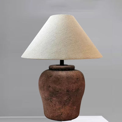 Traditional Japanese Frustum Cone Ceramic Fabric 1-Light Table Lamp For Bedroom