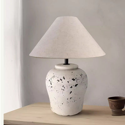 Traditional Japanese Frustum Cone Ceramic Fabric 1-Light Table Lamp For Bedroom