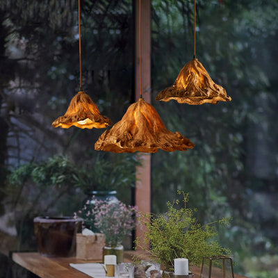 Traditional Japanese Lotus Cone Resin Glass 3-Light Chandelier Island Light For Dining Room