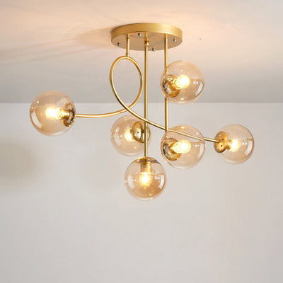 Contemporary Nordic Sphere Iron Glass 6-Light Chandelier For Bedroom