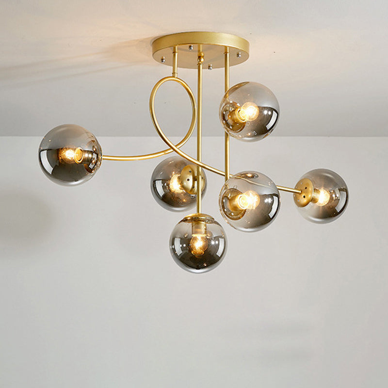 Contemporary Nordic Sphere Iron Glass 6-Light Chandelier For Bedroom