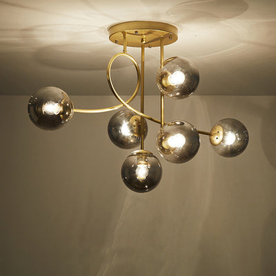 Contemporary Nordic Sphere Iron Glass 6-Light Chandelier For Bedroom