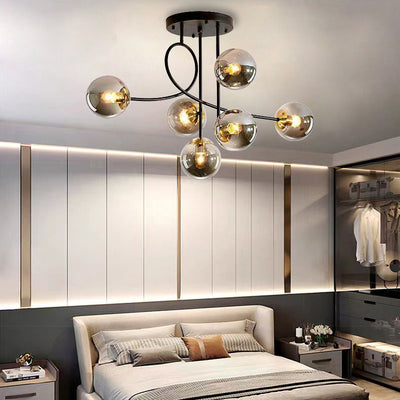 Contemporary Nordic Sphere Iron Glass 6-Light Chandelier For Bedroom