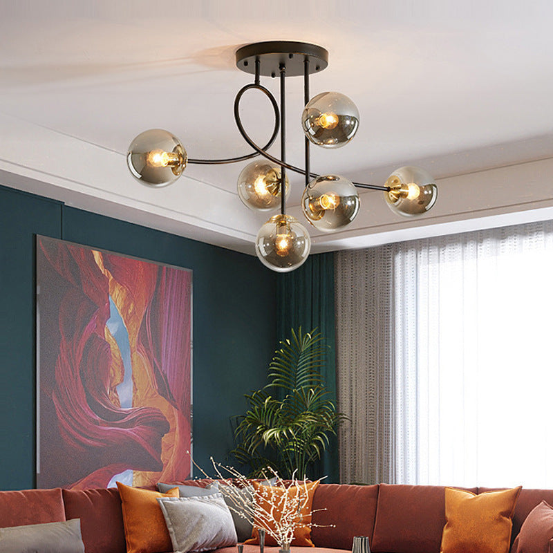 Contemporary Nordic Sphere Iron Glass 6-Light Chandelier For Bedroom