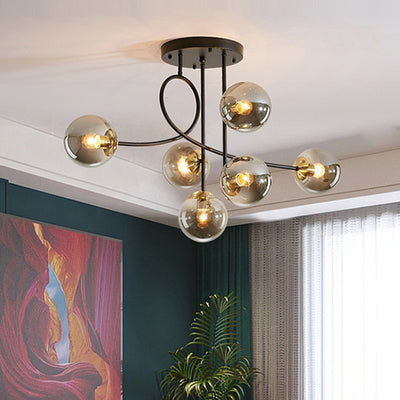 Contemporary Nordic Sphere Iron Glass 6-Light Chandelier For Bedroom