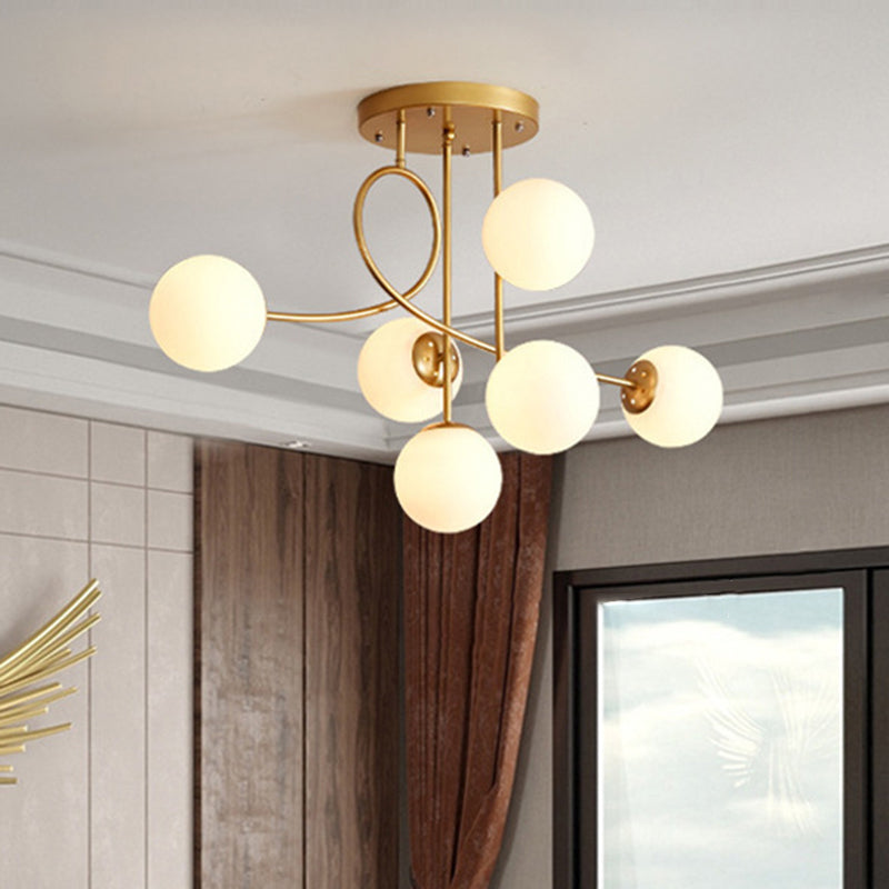 Contemporary Nordic Sphere Iron Glass 6-Light Chandelier For Bedroom