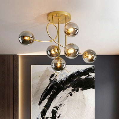 Contemporary Nordic Sphere Iron Glass 6-Light Chandelier For Bedroom