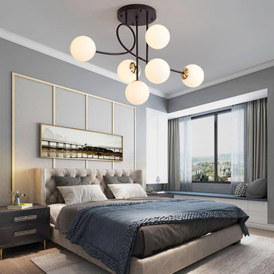 Contemporary Nordic Sphere Iron Glass 6-Light Chandelier For Bedroom