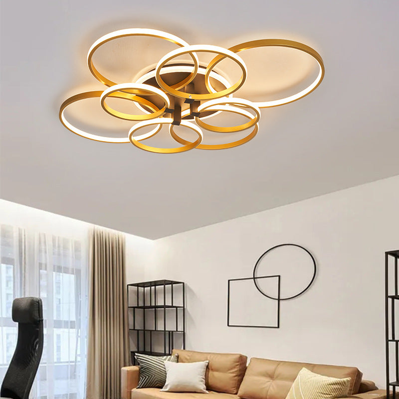 Modern Luxury Circle Metal Acrylic LED Semi-Flush Mount Ceiling Light For Living Room