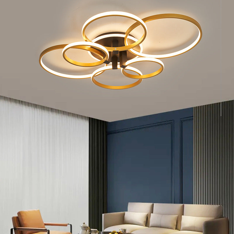 Modern Luxury Circle Metal Acrylic LED Semi-Flush Mount Ceiling Light For Living Room