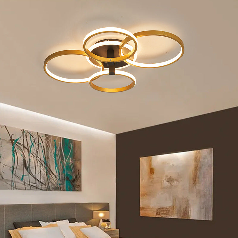 Modern Luxury Circle Metal Acrylic LED Semi-Flush Mount Ceiling Light For Living Room