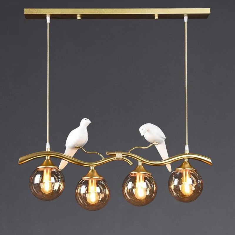 Contemporary Creative Bird Sphere Iron Glass Resin 4-Light Chandelier Island Light For Living Room