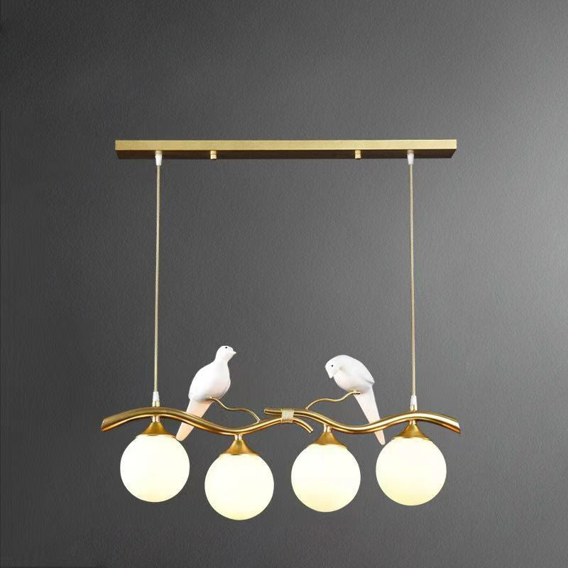 Contemporary Creative Bird Sphere Iron Glass Resin 4-Light Chandelier Island Light For Living Room