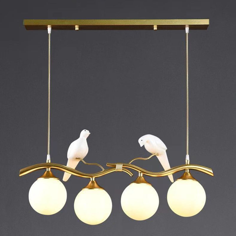 Contemporary Creative Bird Sphere Iron Glass Resin 4-Light Chandelier Island Light For Living Room