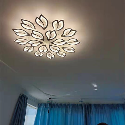 Contemporary Nordic Petal Iron Acrylic LED Semi-Flush Mount Ceiling Light For Living Room