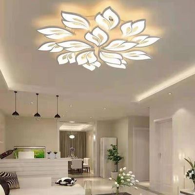 Contemporary Nordic Petal Iron Acrylic LED Semi-Flush Mount Ceiling Light For Living Room