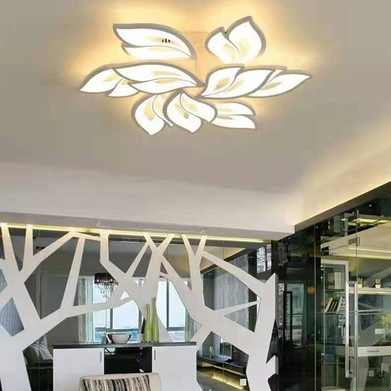 Contemporary Nordic Petal Iron Acrylic LED Semi-Flush Mount Ceiling Light For Living Room