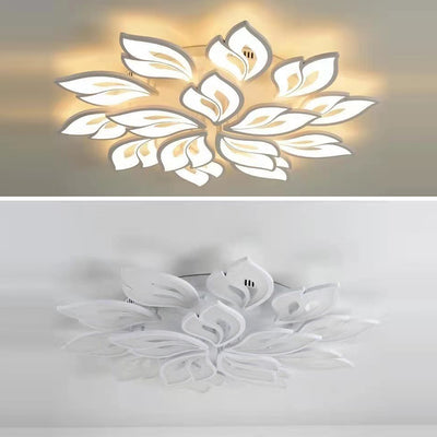 Contemporary Nordic Petal Iron Acrylic LED Semi-Flush Mount Ceiling Light For Living Room