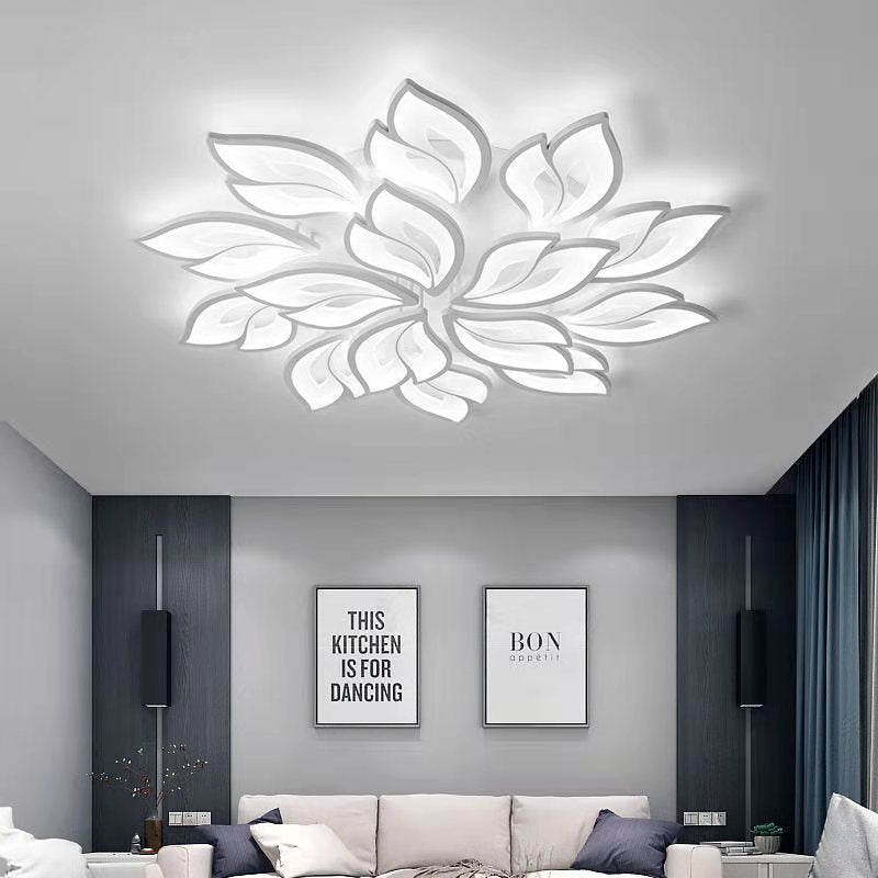 Contemporary Nordic Petal Iron Acrylic LED Semi-Flush Mount Ceiling Light For Living Room