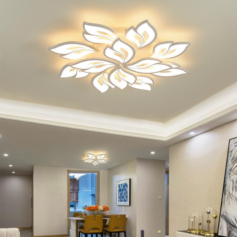 Contemporary Nordic Petal Iron Acrylic LED Semi-Flush Mount Ceiling Light For Living Room