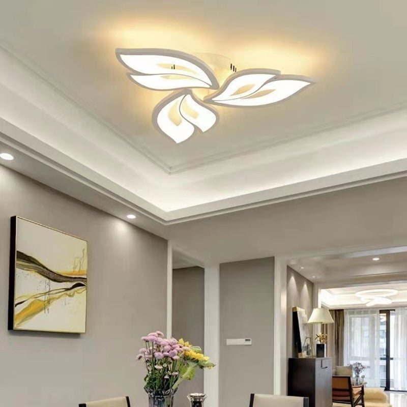 Contemporary Nordic Petal Iron Acrylic LED Semi-Flush Mount Ceiling Light For Living Room