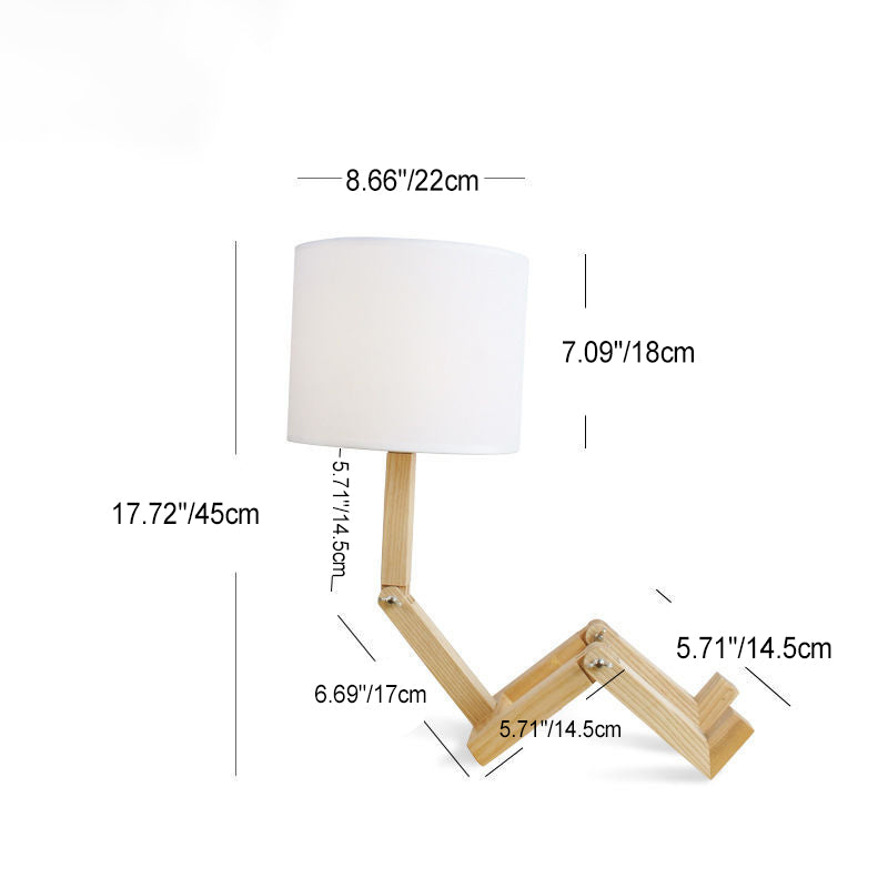 Contemporary Creative Humanoid Robot Fabric Solid Wood 1-Light Table Lamp For Bedroom