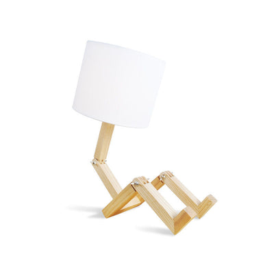 Contemporary Creative Humanoid Robot Fabric Solid Wood 1-Light Table Lamp For Bedroom