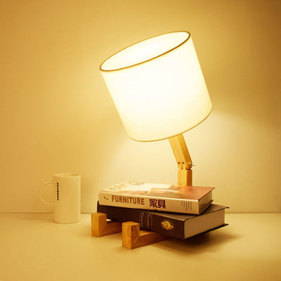 Contemporary Creative Humanoid Robot Fabric Solid Wood 1-Light Table Lamp For Bedroom