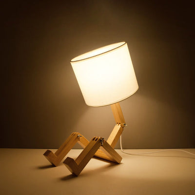 Contemporary Creative Humanoid Robot Fabric Solid Wood 1-Light Table Lamp For Bedroom