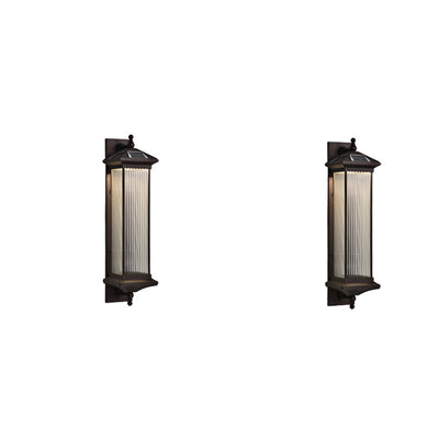 Traditional Chinese Waterproof Rectangular Glass Metal 1-Light Wall Sconce Lamp For Outdoor Patio