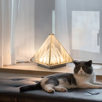 Modern Art Deco Pyramid Stainless Steel Glass LED Table Lamp For Bedroom