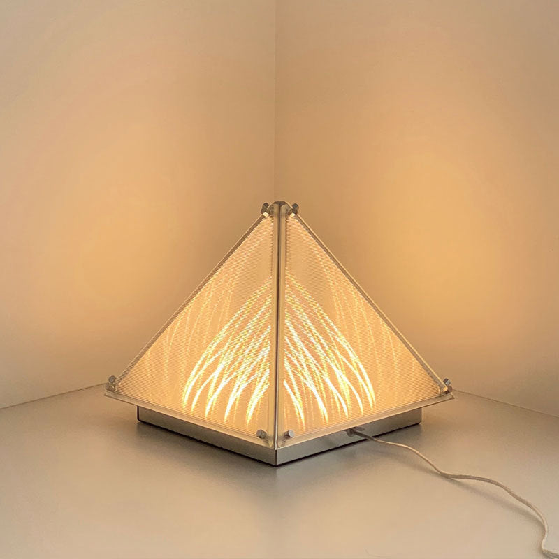 Modern Art Deco Pyramid Stainless Steel Glass LED Table Lamp For Bedroom