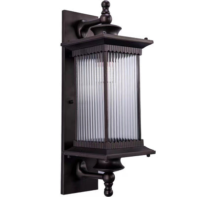 Traditional Chinese Waterproof Rectangular Glass Metal 1-Light Wall Sconce Lamp For Outdoor Patio