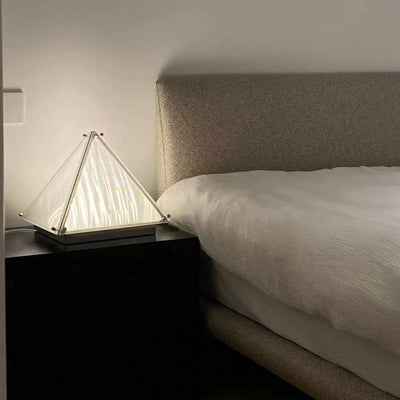 Modern Art Deco Pyramid Stainless Steel Glass LED Table Lamp For Bedroom