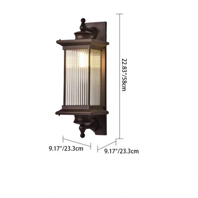 Traditional Chinese Waterproof Rectangular Glass Metal 1-Light Wall Sconce Lamp For Outdoor Patio