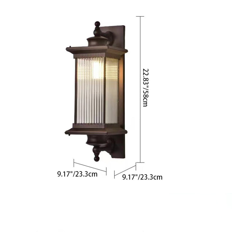 Traditional Chinese Waterproof Rectangular Glass Metal 1-Light Wall Sconce Lamp For Outdoor Patio