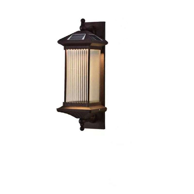 Traditional Chinese Waterproof Rectangular Glass Metal 1-Light Wall Sconce Lamp For Outdoor Patio