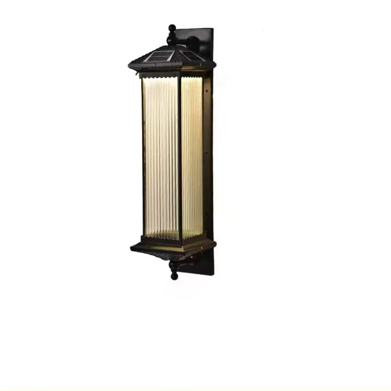 Traditional Chinese Waterproof Rectangular Glass Metal 1-Light Wall Sconce Lamp For Outdoor Patio