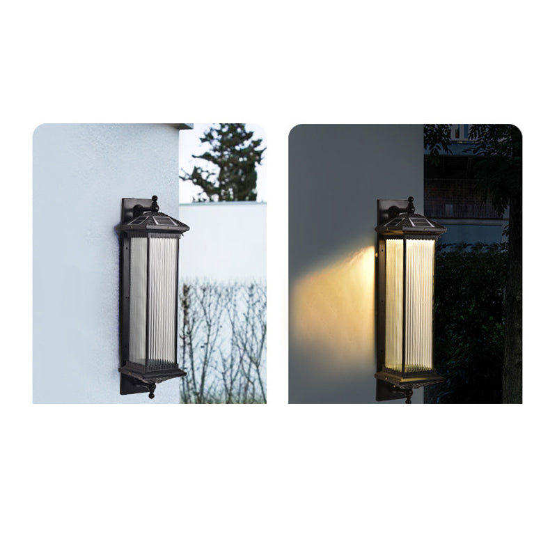 Traditional Chinese Waterproof Rectangular Glass Metal 1-Light Wall Sconce Lamp For Outdoor Patio