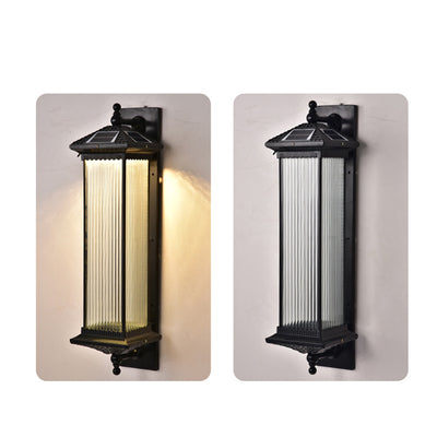 Traditional Chinese Waterproof Rectangular Glass Metal 1-Light Wall Sconce Lamp For Outdoor Patio